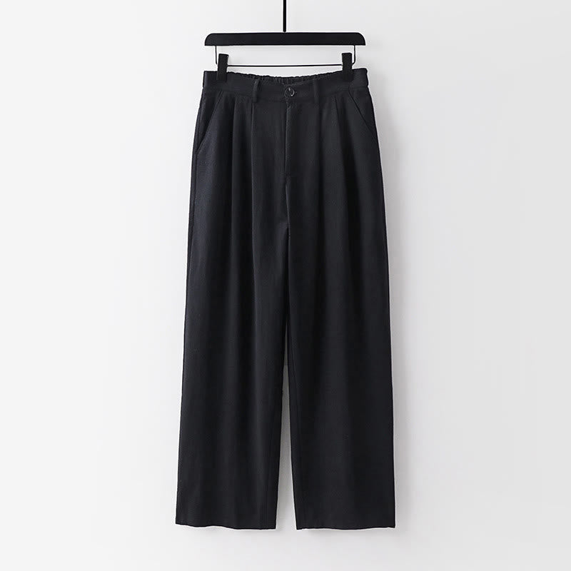 Nimara Ritual Spring Fall Plain Straight Leg Men's Cotton Linen Pants With Pockets