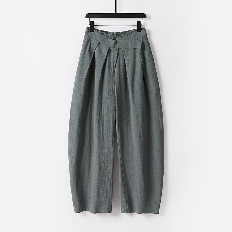 Nimara Ritual Plain Straight Leg Zipper Design Men's Cotton Linen Pants With Pockets