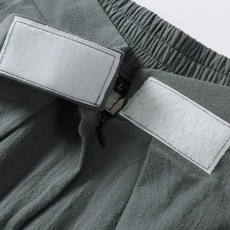 Nimara Ritual Plain Straight Leg Zipper Design Men's Cotton Linen Pants With Pockets