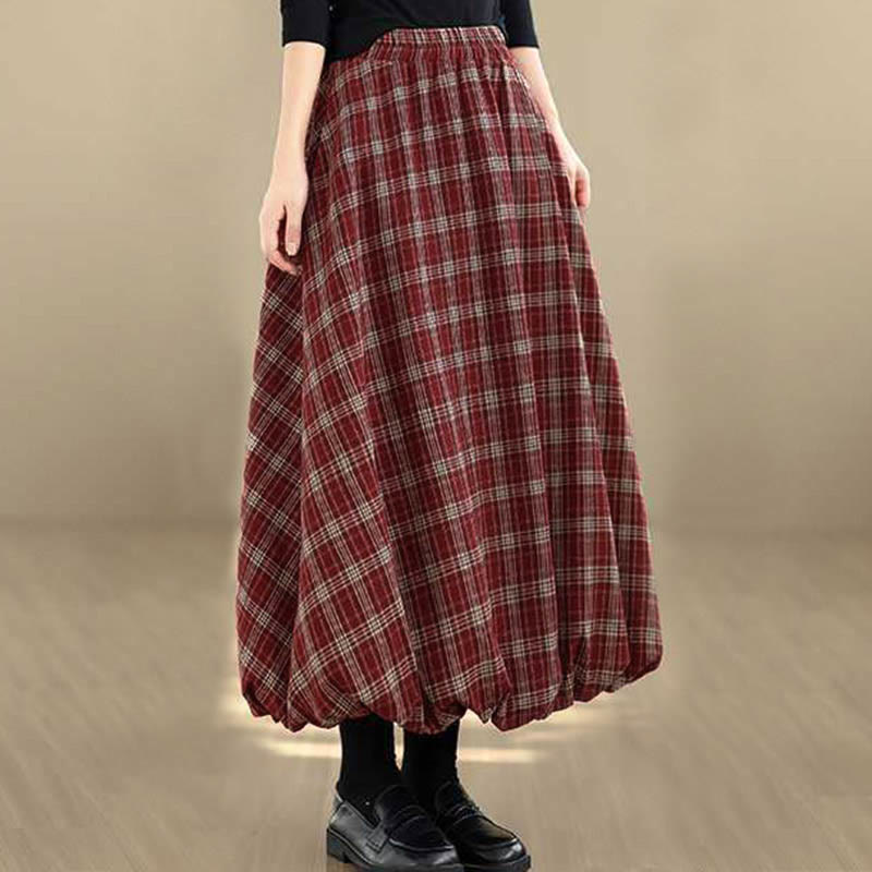 Nimara Ritual Women's Plaid Pattern Cotton Skirt With Pockets