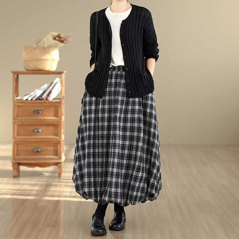 Nimara Ritual Women's Plaid Pattern Cotton Skirt With Pockets