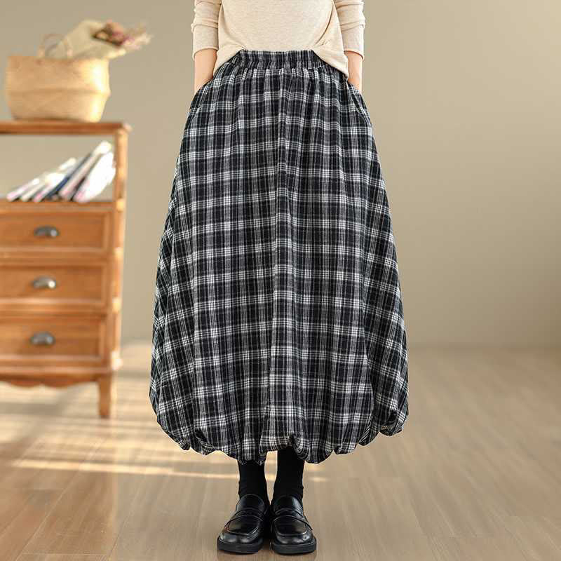 Nimara Ritual Women's Plaid Pattern Cotton Skirt With Pockets