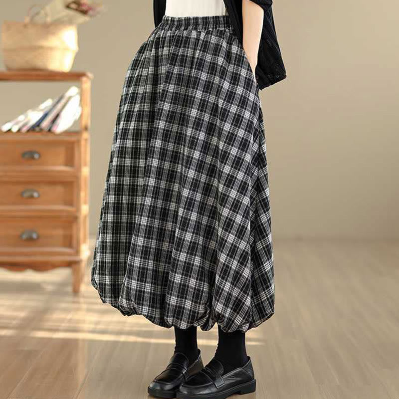 Nimara Ritual Women's Plaid Pattern Cotton Skirt With Pockets