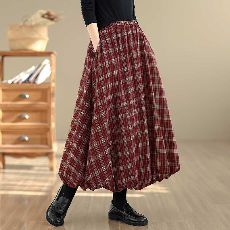 Nimara Ritual Women's Plaid Pattern Cotton Skirt With Pockets