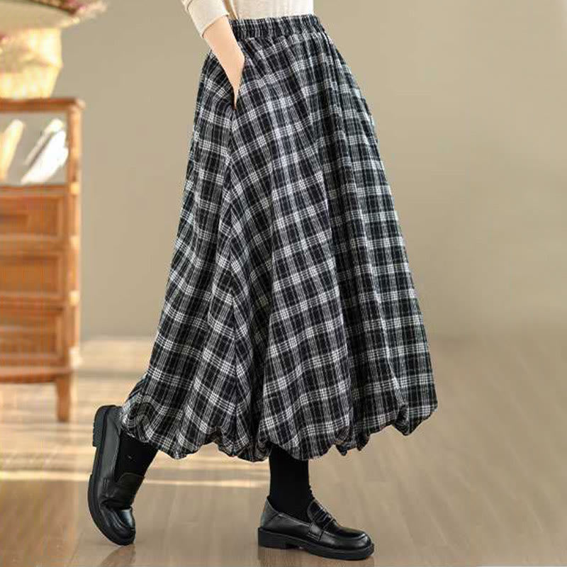 Nimara Ritual Women's Plaid Pattern Cotton Skirt With Pockets