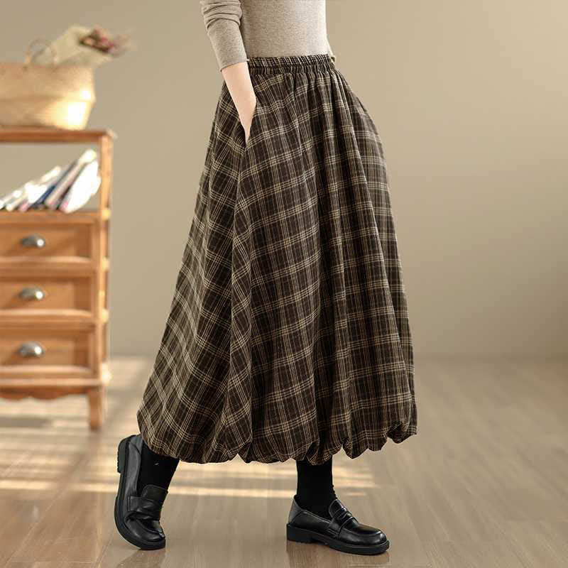 Nimara Ritual Women's Plaid Pattern Cotton Skirt With Pockets