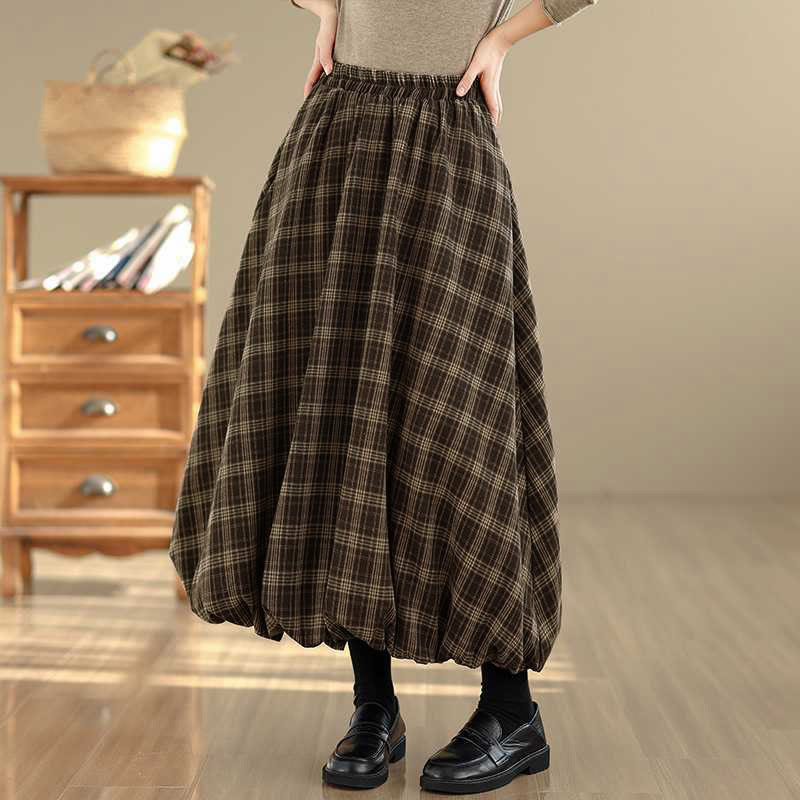 Nimara Ritual Women's Plaid Pattern Cotton Skirt With Pockets