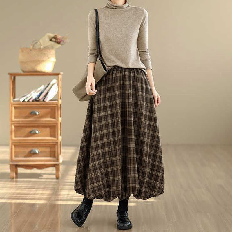 Nimara Ritual Women's Plaid Pattern Cotton Skirt With Pockets