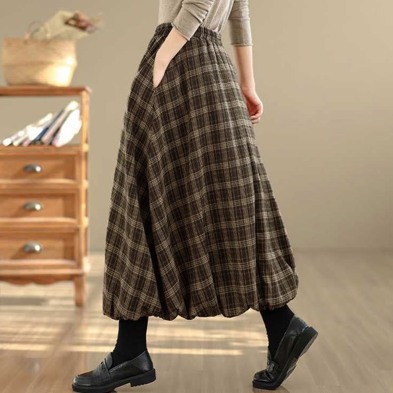 Nimara Ritual Women's Plaid Pattern Cotton Skirt With Pockets