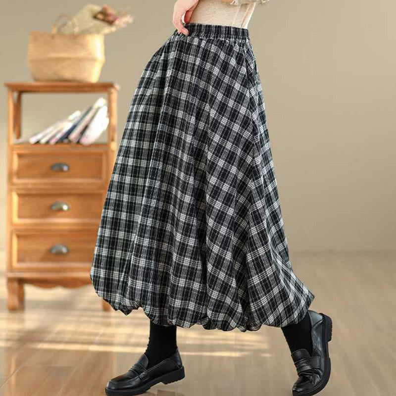 Nimara Ritual Women's Plaid Pattern Cotton Skirt With Pockets