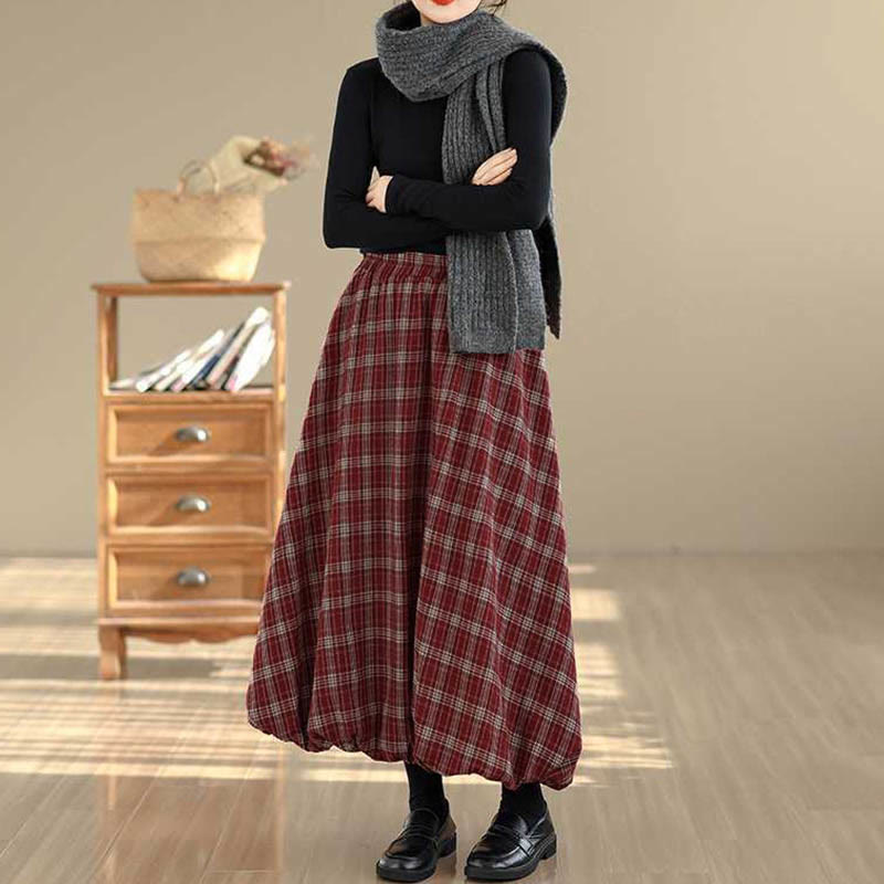 Nimara Ritual Women's Plaid Pattern Cotton Skirt With Pockets