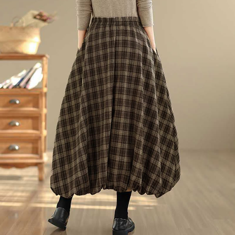 Nimara Ritual Women's Plaid Pattern Cotton Skirt With Pockets
