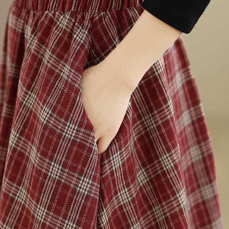 Nimara Ritual Women's Plaid Pattern Cotton Skirt With Pockets