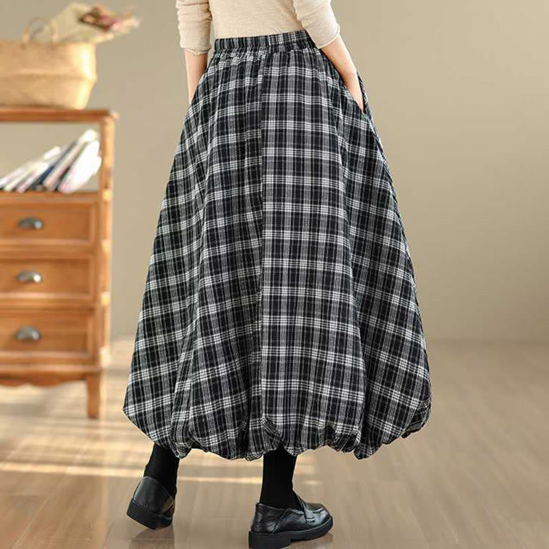 Nimara Ritual Women's Plaid Pattern Cotton Skirt With Pockets