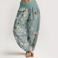 Nimara Ritual Cotton Peach Blossoms Flying Geese Pattern Women's Elastic Waist Harem Pants