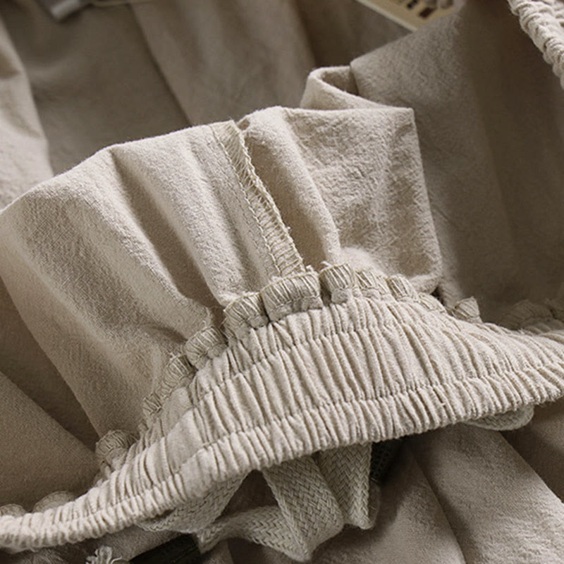 Nimara Ritual Plain Drawstring Tapered Ankle-Length Men's Cotton Linen Pants With Pockets