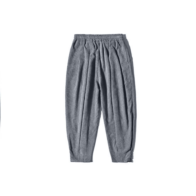Nimara Ritual Retro Men's Plain Fleece-Lined Corduroy Simple Design Harem Pants With Pockets