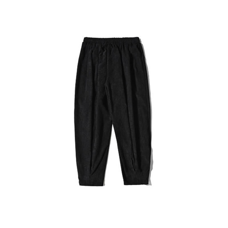 Nimara Ritual Retro Men's Plain Fleece-Lined Corduroy Simple Design Harem Pants With Pockets