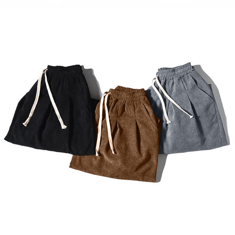 Nimara Ritual Retro Men's Plain Fleece-Lined Corduroy Simple Design Harem Pants With Pockets