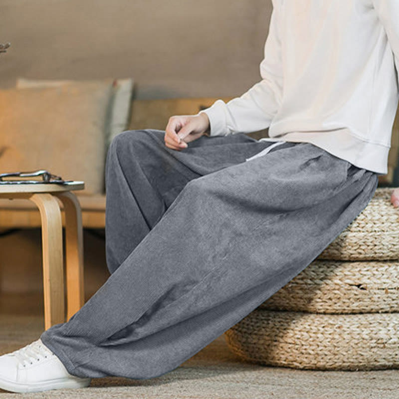 Nimara Ritual Retro Men's Plain Fleece-Lined Corduroy Simple Design Harem Pants With Pockets