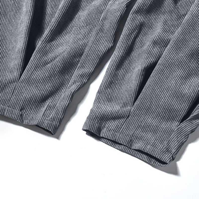 Nimara Ritual Retro Men's Plain Fleece-Lined Corduroy Simple Design Harem Pants With Pockets