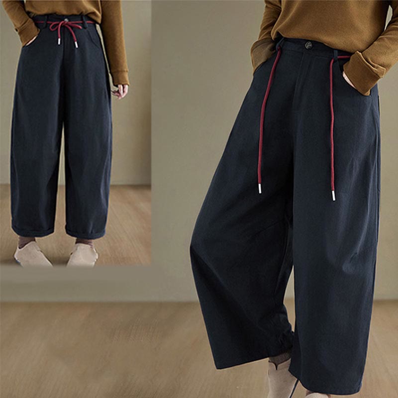 Nimara Ritual Plain Cotton Casual Women's 7-8 Length Pants With Pockets