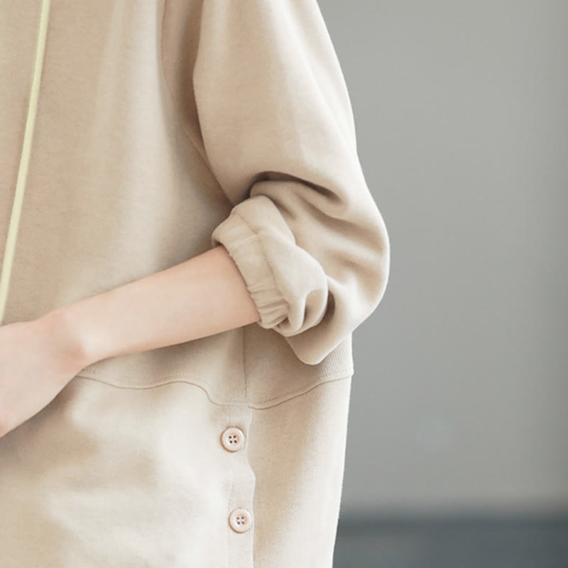 Nimara Ritual Fall Solid Color Side Buttons Cotton Long Sleeve Women's Hoodie