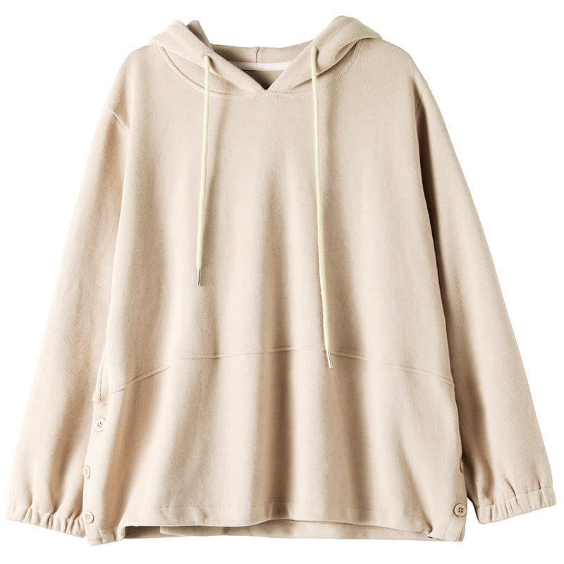 Nimara Ritual Fall Solid Color Side Buttons Cotton Long Sleeve Women's Hoodie