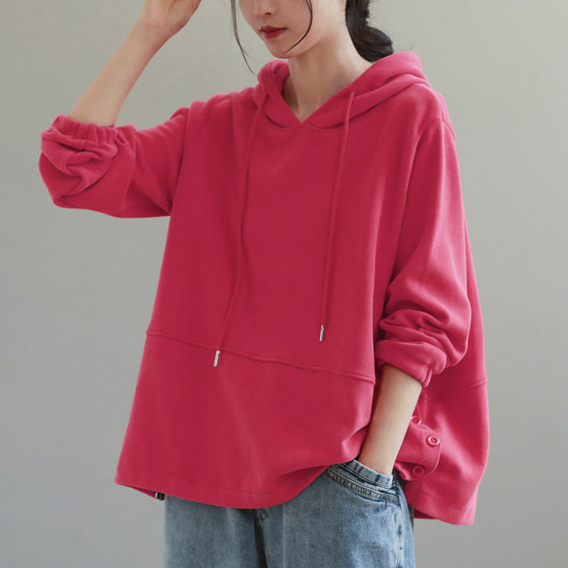 Nimara Ritual Fall Solid Color Side Buttons Cotton Long Sleeve Women's Hoodie