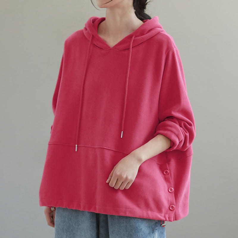 Nimara Ritual Fall Solid Color Side Buttons Cotton Long Sleeve Women's Hoodie