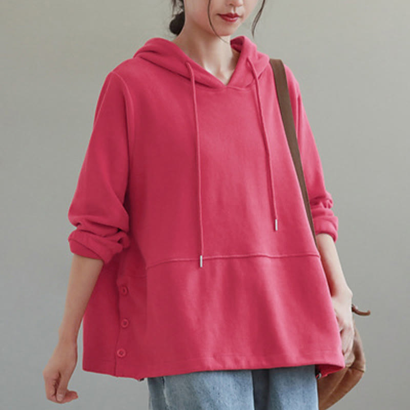 Nimara Ritual Fall Solid Color Side Buttons Cotton Long Sleeve Women's Hoodie
