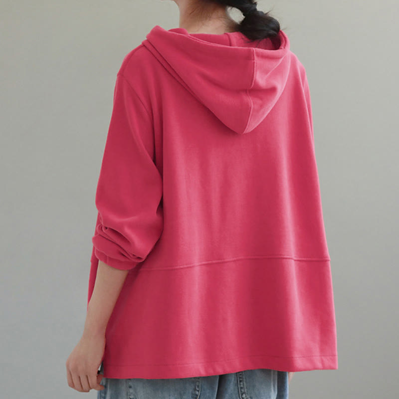 Nimara Ritual Fall Solid Color Side Buttons Cotton Long Sleeve Women's Hoodie