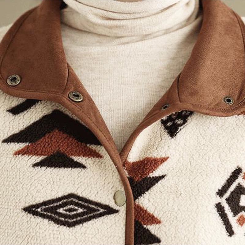 Nimara Ritual Fall Winter Buttons Geometric Patterns Long Sleeve Cotton Women's Jacket