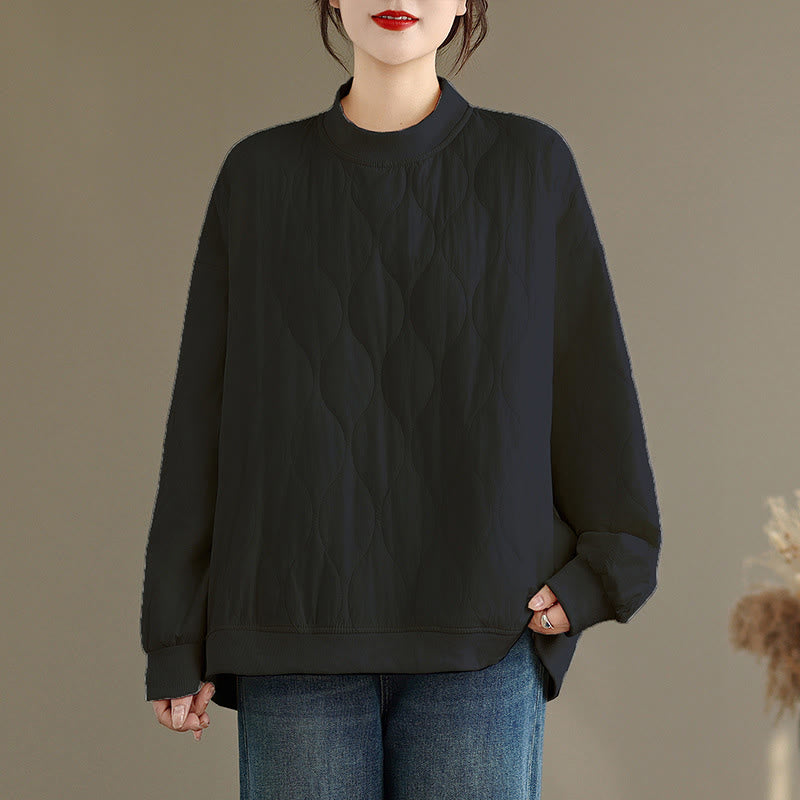 Nimara Ritual Fall Solid Curved design Crew Neck Long Sleeve Women's Cotton Sweatshirt With Pockets