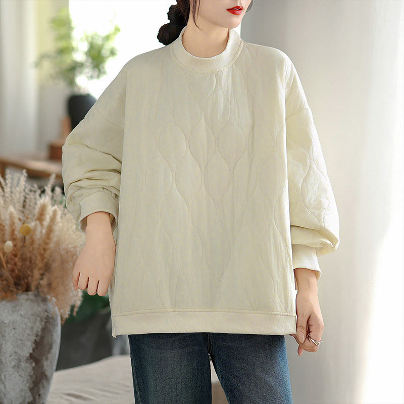 Nimara Ritual Fall Solid Curved design Crew Neck Long Sleeve Women's Cotton Sweatshirt With Pockets