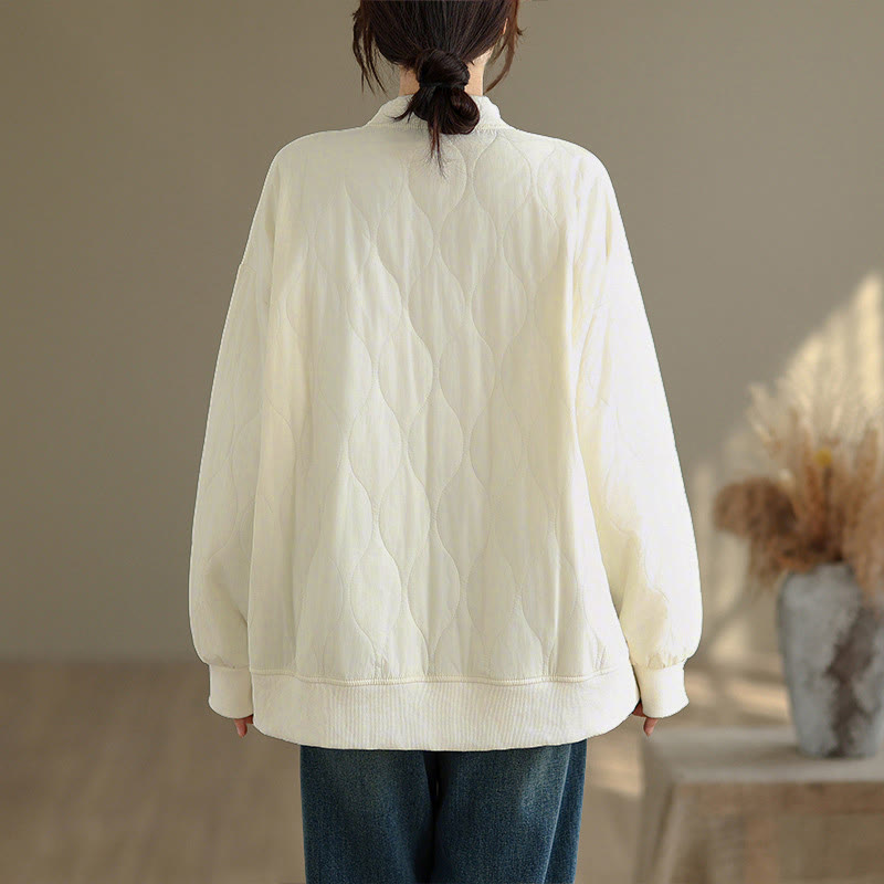 Nimara Ritual Fall Solid Curved design Crew Neck Long Sleeve Women's Cotton Sweatshirt With Pockets