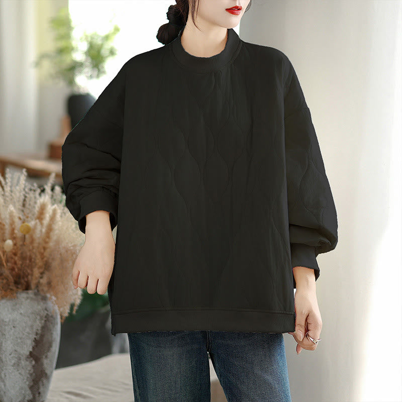 Nimara Ritual Fall Solid Curved design Crew Neck Long Sleeve Women's Cotton Sweatshirt With Pockets