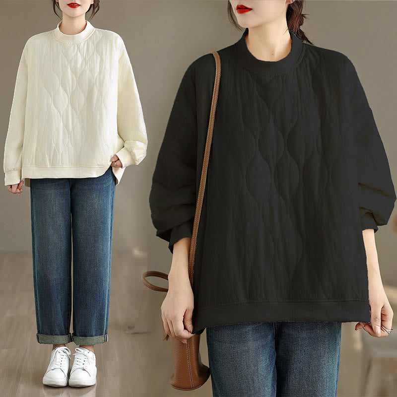 Nimara Ritual Fall Solid Curved design Crew Neck Long Sleeve Women's Cotton Sweatshirt With Pockets