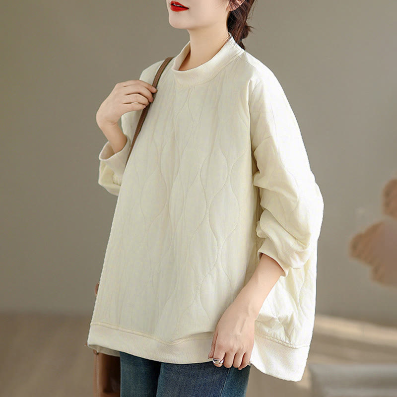 Nimara Ritual Fall Solid Curved design Crew Neck Long Sleeve Women's Cotton Sweatshirt With Pockets