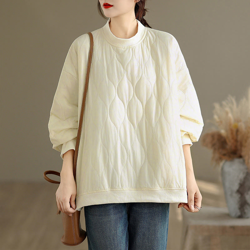Nimara Ritual Fall Solid Curved design Crew Neck Long Sleeve Women's Cotton Sweatshirt With Pockets