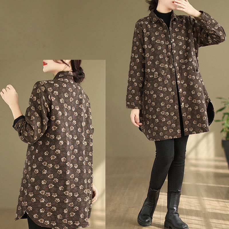 Nimara Ritual Fall Winter Buttons Flower Patterns Long Sleeve Cotton Women's Jacket With Pockets