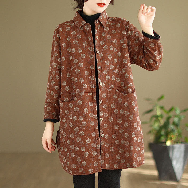 Nimara Ritual Fall Winter Buttons Flower Patterns Long Sleeve Cotton Women's Jacket With Pockets