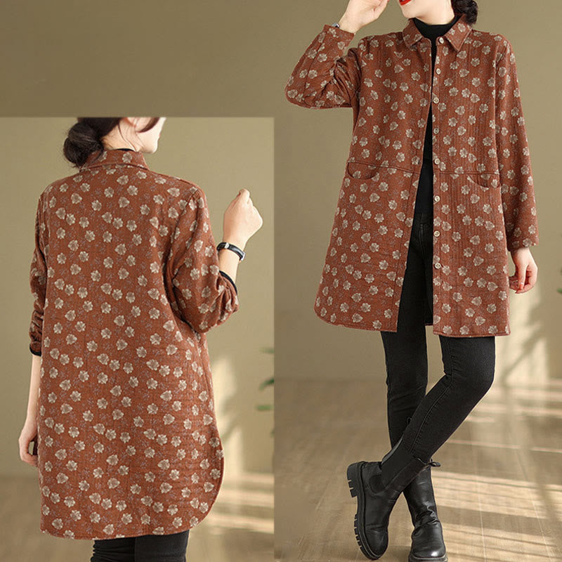 Nimara Ritual Fall Winter Buttons Flower Patterns Long Sleeve Cotton Women's Jacket With Pockets