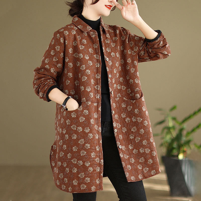 Nimara Ritual Fall Winter Buttons Flower Patterns Long Sleeve Cotton Women's Jacket With Pockets