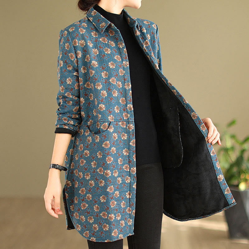 Nimara Ritual Fall Winter Buttons Flower Patterns Long Sleeve Cotton Women's Jacket With Pockets