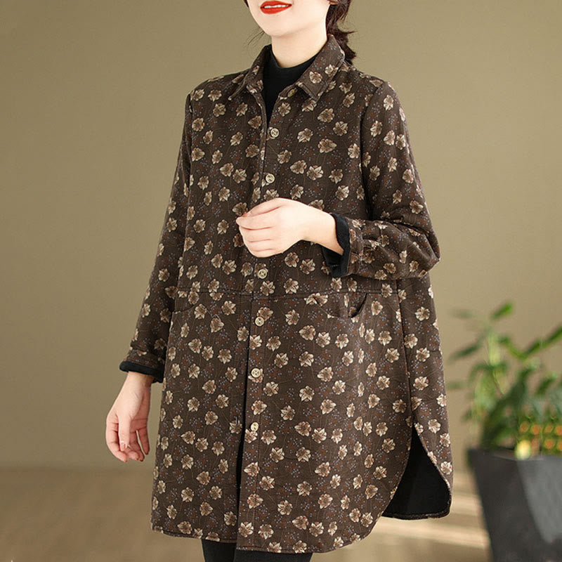 Nimara Ritual Fall Winter Buttons Flower Patterns Long Sleeve Cotton Women's Jacket With Pockets