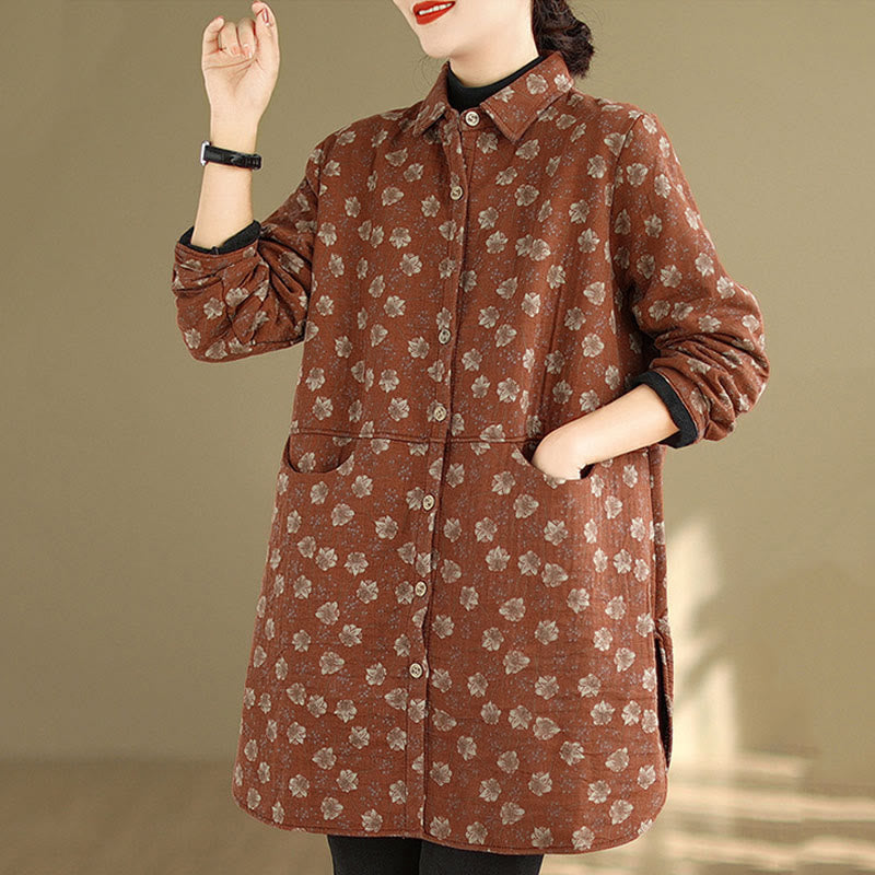 Nimara Ritual Fall Winter Buttons Flower Patterns Long Sleeve Cotton Women's Jacket With Pockets