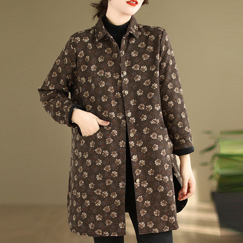 Nimara Ritual Fall Winter Buttons Flower Patterns Long Sleeve Cotton Women's Jacket With Pockets