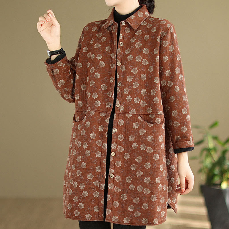 Nimara Ritual Fall Winter Buttons Flower Patterns Long Sleeve Cotton Women's Jacket With Pockets