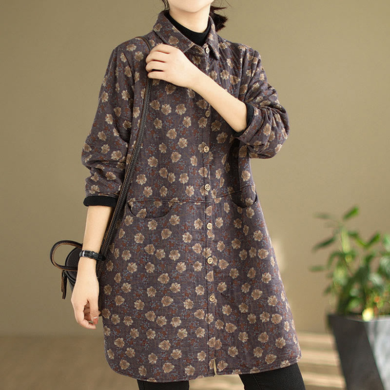 Nimara Ritual Fall Winter Buttons Flower Patterns Long Sleeve Cotton Women's Jacket With Pockets